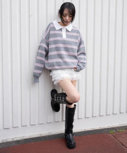 WEGO（ウィゴー）の「WEGO/【26年春新作】ポロニットプルオーバー（ニット/セーター・レディース・ピンク/オフホワイト/ブルー系その他5/グレー系その他5・FREE）」の15枚目の写真