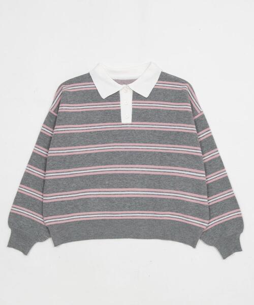 WEGO（ウィゴー）の「WEGO/【26年春新作】ポロニットプルオーバー（ニット/セーター・レディース・ピンク/オフホワイト/ブルー系その他5/グレー系その他5・FREE）」の6枚目の写真