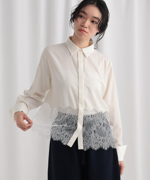 mysty woman（ミスティウーマン）の「裾レース切り替えシャツ　643874（シャツ/ブラウス・レディース・オフホワイト/ブラック・FREE）」の9枚目の写真