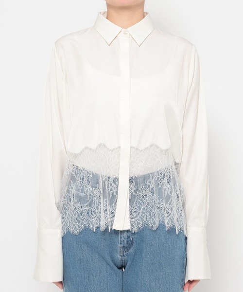 mysty woman（ミスティウーマン）の「裾レース切り替えシャツ　643874（シャツ/ブラウス・レディース・オフホワイト/ブラック・FREE）」の11枚目の写真