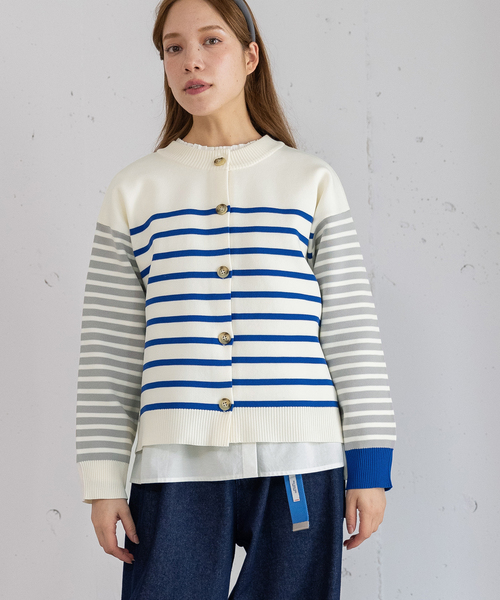 POU DOU DOU(プードゥドゥ)の「カラーミックスボーダーカーディガン(カーディガン/ボレロ・レディース・グリーン/ベージュ・M)」の13枚目の写真