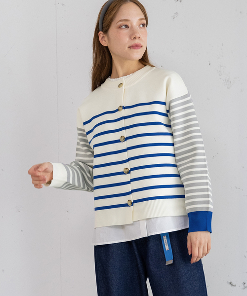 POU DOU DOU(プードゥドゥ)の「カラーミックスボーダーカーディガン(カーディガン/ボレロ・レディース・グリーン/ベージュ・M)」の14枚目の写真