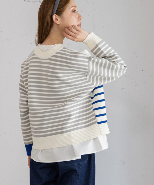 POU DOU DOU(プードゥドゥ)の「カラーミックスボーダーカーディガン(カーディガン/ボレロ・レディース・グリーン/ベージュ・M)」の16枚目の写真