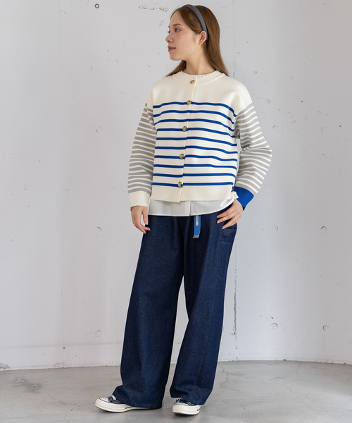 POU DOU DOU(プードゥドゥ)の「カラーミックスボーダーカーディガン(カーディガン/ボレロ・レディース・グリーン/ベージュ・M)」の18枚目の写真