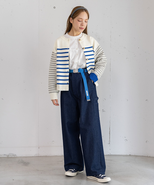 POU DOU DOU(プードゥドゥ)の「カラーミックスボーダーカーディガン(カーディガン/ボレロ・レディース・グリーン/ベージュ・M)」の19枚目の写真