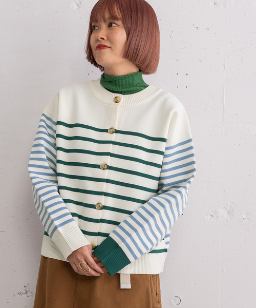 POU DOU DOU(プードゥドゥ)の「カラーミックスボーダーカーディガン(カーディガン/ボレロ・レディース・グリーン/ベージュ・M)」の21枚目の写真