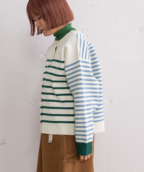 POU DOU DOU(プードゥドゥ)の「カラーミックスボーダーカーディガン(カーディガン/ボレロ・レディース・グリーン/ベージュ・M)」の22枚目の写真