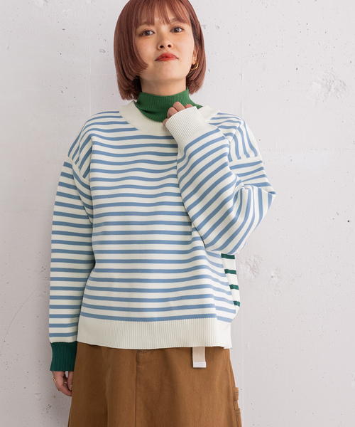 POU DOU DOU(プードゥドゥ)の「カラーミックスボーダーカーディガン(カーディガン/ボレロ・レディース・グリーン/ベージュ・M)」の3枚目の写真