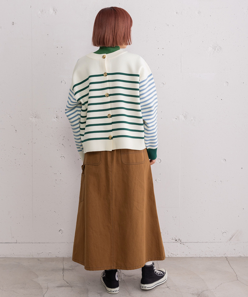 POU DOU DOU(プードゥドゥ)の「カラーミックスボーダーカーディガン(カーディガン/ボレロ・レディース・グリーン/ベージュ・M)」の7枚目の写真