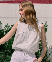 Julia Shirring Sleeveless Blouse - Light Blue