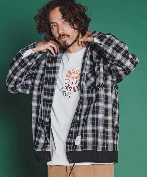 seventy seven(セブンティセブン)の「ms6371-long sleeve draw coad check shirt チェックシャツ(7726S030)(シャツ/ブラウス・メンズ・ブラウン/ホワイト/ブラック・XL/L/M/S)」の2枚目の写真