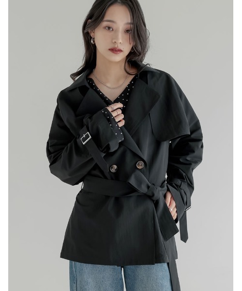 Re:EDIT（リエディ）の「[2026S/S COLLECTION]ケープ取り外し2WAYタフタミドルトレンチコート（トレンチコート・レディース・ブラック/ベージュ/モカ・MEDIUM/LARGE）」の14枚目の写真