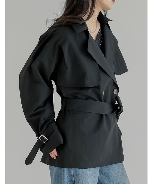 Re:EDIT（リエディ）の「[2026S/S COLLECTION]ケープ取り外し2WAYタフタミドルトレンチコート（トレンチコート・レディース・ブラック/ベージュ/モカ・MEDIUM/LARGE）」の16枚目の写真