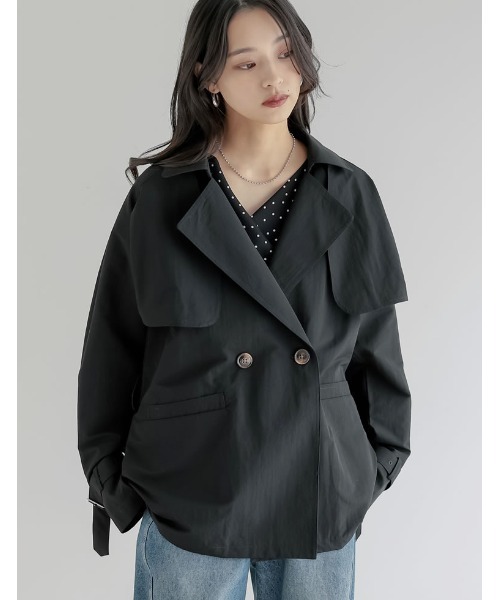 Re:EDIT（リエディ）の「[2026S/S COLLECTION]ケープ取り外し2WAYタフタミドルトレンチコート（トレンチコート・レディース・ブラック/ベージュ/モカ・MEDIUM/LARGE）」の18枚目の写真