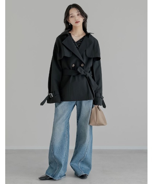 Re:EDIT（リエディ）の「[2026S/S COLLECTION]ケープ取り外し2WAYタフタミドルトレンチコート（トレンチコート・レディース・ブラック/ベージュ/モカ・MEDIUM/LARGE）」の15枚目の写真