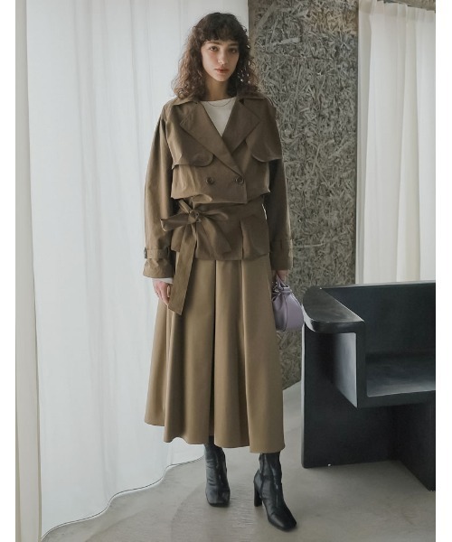 2026S/S COLLECTION]ケープ取り外し2WAYタフタミドルトレンチコート