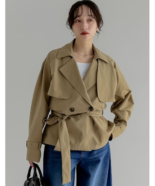 セール】[2026S/S COLLECTION]ケープ取り外し2WAYタフタミドルトレンチ