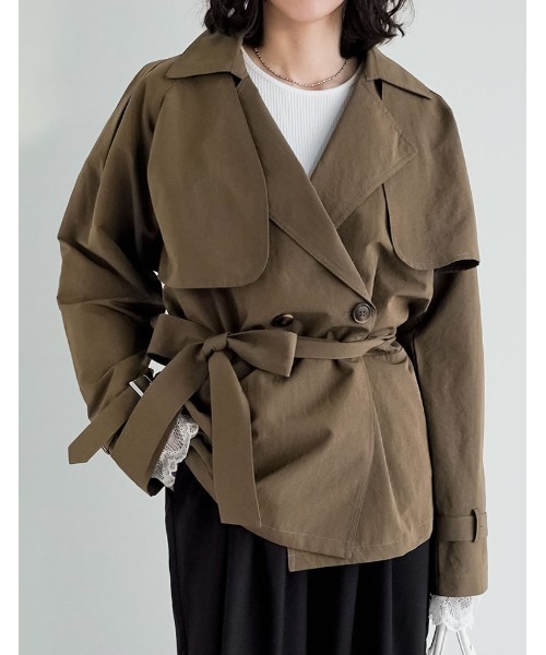 2026S/S COLLECTION]ケープ取り外し2WAYタフタミドルトレンチコート