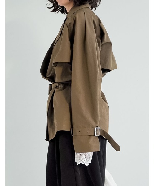 2026S/S COLLECTION]ケープ取り外し2WAYタフタミドルトレンチコート