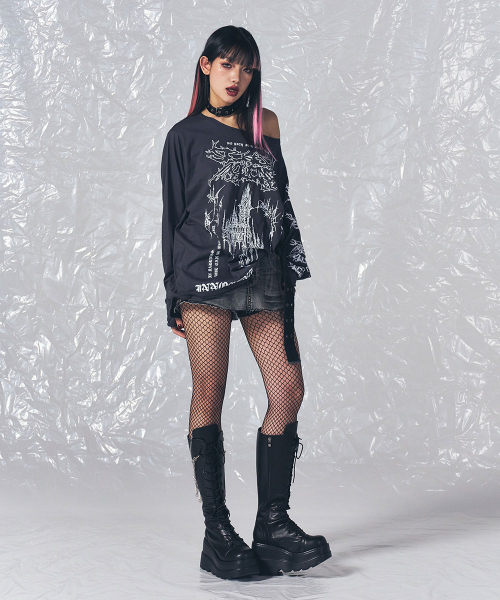 SCHISM INDUCING(スキズムインデューシング)の「EMO OFF SHOULDER LS TEE CHARCOAL(Tシャツ/カットソー・レディース・その他・FREE)」の7枚目の写真