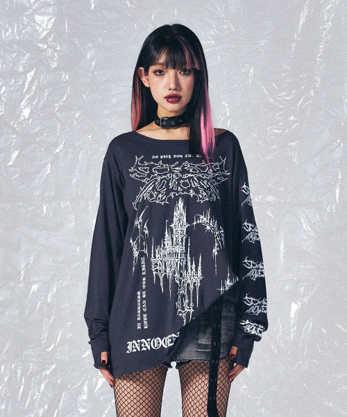 SCHISM INDUCING(スキズムインデューシング)の「EMO OFF SHOULDER LS TEE CHARCOAL(Tシャツ/カットソー・レディース・その他・FREE)」の8枚目の写真