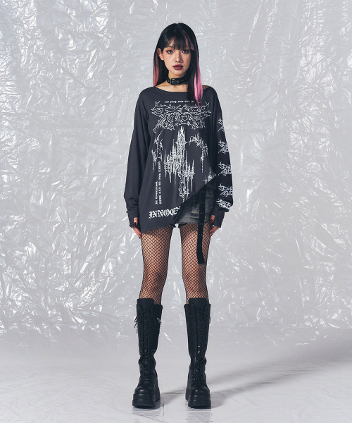 SCHISM INDUCING(スキズムインデューシング)の「EMO OFF SHOULDER LS TEE CHARCOAL(Tシャツ/カットソー・レディース・その他・FREE)」の9枚目の写真