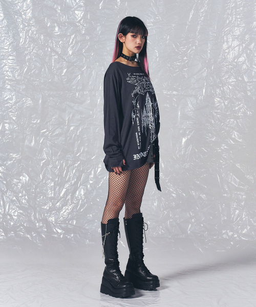 SCHISM INDUCING(スキズムインデューシング)の「EMO OFF SHOULDER LS TEE CHARCOAL(Tシャツ/カットソー・レディース・その他・FREE)」の10枚目の写真