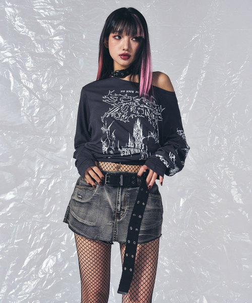 SCHISM INDUCING(スキズムインデューシング)の「EMO OFF SHOULDER LS TEE CHARCOAL(Tシャツ/カットソー・レディース・その他・FREE)」の14枚目の写真