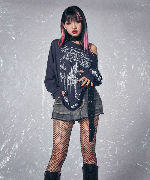SCHISM INDUCING(スキズムインデューシング)の「EMO OFF SHOULDER LS TEE CHARCOAL(Tシャツ/カットソー・レディース・その他・FREE)」の17枚目の写真