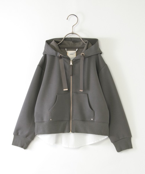 ikka（イッカ）の「【親子コーデ】ダンボール裾レイヤージップパーカー（120~160cm）（パーカー・キッズ・ベージュ/チャコール・XL/L/M/S）」の2枚目の写真