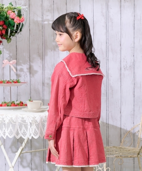 mezzo piano（メゾピアノ）の「セーラーカラー　Gジャン（デニムジャケット・キッズ・レッド/サックスブルー・140cm/130cm/120cm）」の14枚目の写真