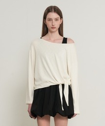 【GENERAL IDEA】タイアップルーズボートネック長袖Tシャツ / Tie-Up Loose-Fit Boat Neck T-Shirt