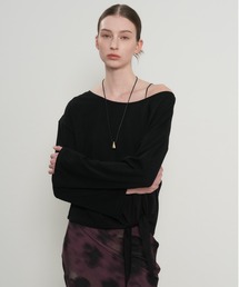 【GENERAL IDEA】タイアップルーズボートネック長袖Tシャツ / Tie-Up Loose-Fit Boat Neck T-Shirt