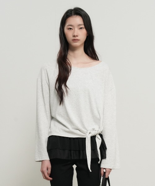 GENERAL IDEA(ジェネラルアイデア)の「【GENERAL IDEA】タイアップルーズボートネック長袖Tシャツ / Tie-Up Loose-Fit Boat Neck T-Shirt(Tシャツ/カットソー・レディース・ブラック/ライトグレー/アイボリー・L/M/S)」の18枚目の写真