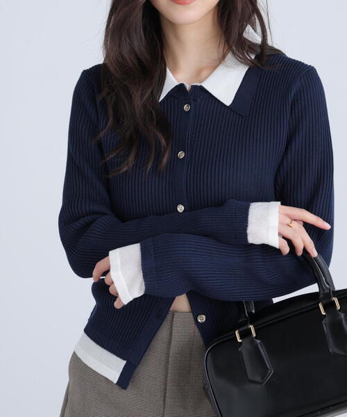 FREE'S MART（フリーズマート）の「◆【ＲＩＯ企画】レイヤー襟ポロリブニット〈ＭＦＭ〉（ニット/セーター・レディース・グレー/ネイビー/ホワイト・FREE）」の3枚目の写真