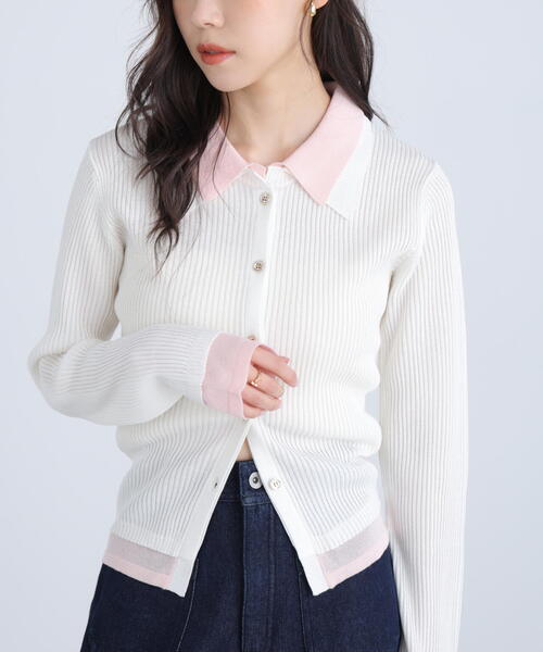 FREE'S MART（フリーズマート）の「◆【ＲＩＯ企画】レイヤー襟ポロリブニット〈ＭＦＭ〉（ニット/セーター・レディース・グレー/ネイビー/ホワイト・FREE）」の2枚目の写真