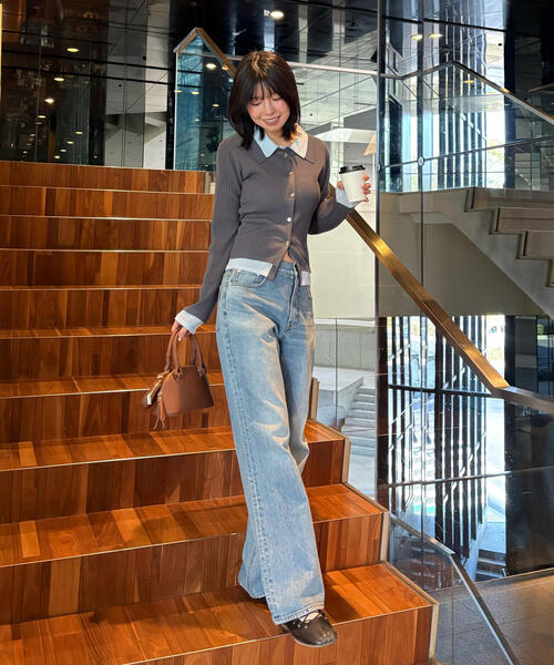 FREE'S MART（フリーズマート）の「◆【ＲＩＯ企画】レイヤー襟ポロリブニット〈ＭＦＭ〉（ニット/セーター・レディース・グレー/ネイビー/ホワイト・FREE）」の11枚目の写真