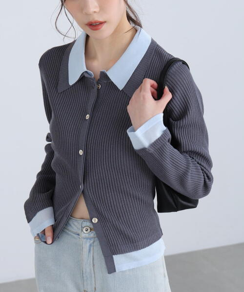 FREE'S MART（フリーズマート）の「◆【ＲＩＯ企画】レイヤー襟ポロリブニット〈ＭＦＭ〉（ニット/セーター・レディース・グレー/ネイビー/ホワイト・FREE）」の16枚目の写真