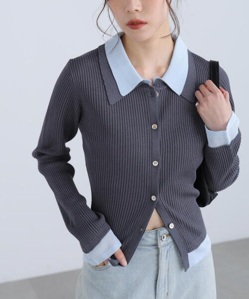 FREE'S MART（フリーズマート）の「◆【ＲＩＯ企画】レイヤー襟ポロリブニット〈ＭＦＭ〉（ニット/セーター・レディース・グレー/ネイビー/ホワイト・FREE）」の17枚目の写真