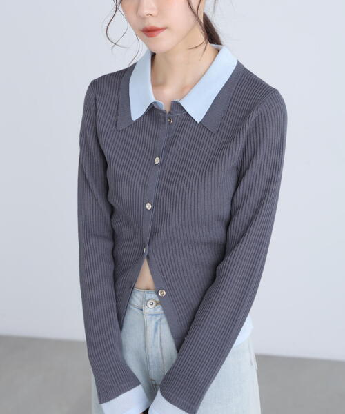 FREE'S MART（フリーズマート）の「◆【ＲＩＯ企画】レイヤー襟ポロリブニット〈ＭＦＭ〉（ニット/セーター・レディース・グレー/ネイビー/ホワイト・FREE）」の18枚目の写真