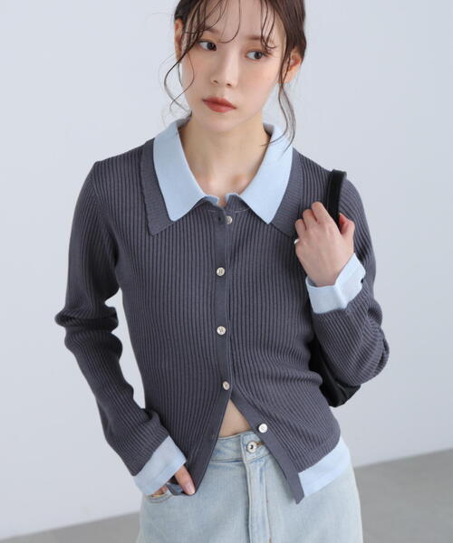 FREE'S MART（フリーズマート）の「◆【ＲＩＯ企画】レイヤー襟ポロリブニット〈ＭＦＭ〉（ニット/セーター・レディース・グレー/ネイビー/ホワイト・FREE）」の19枚目の写真