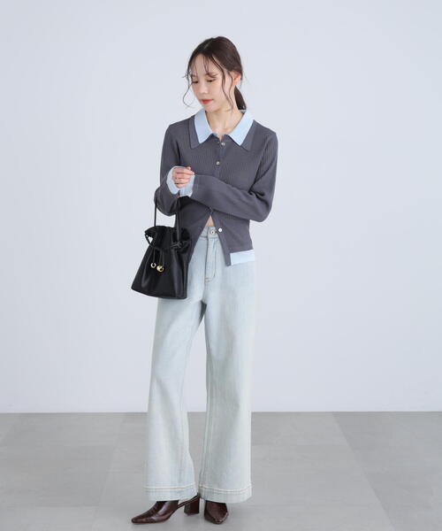 FREE'S MART（フリーズマート）の「◆【ＲＩＯ企画】レイヤー襟ポロリブニット〈ＭＦＭ〉（ニット/セーター・レディース・グレー/ネイビー/ホワイト・FREE）」の20枚目の写真