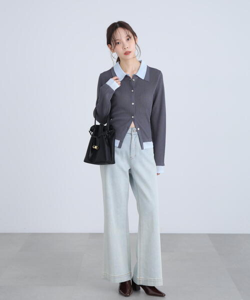 FREE'S MART（フリーズマート）の「◆【ＲＩＯ企画】レイヤー襟ポロリブニット〈ＭＦＭ〉（ニット/セーター・レディース・グレー/ネイビー/ホワイト・FREE）」の21枚目の写真