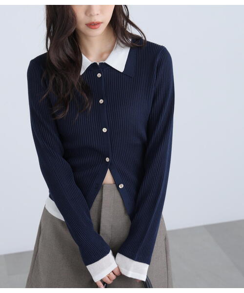 FREE'S MART（フリーズマート）の「◆【ＲＩＯ企画】レイヤー襟ポロリブニット〈ＭＦＭ〉（ニット/セーター・レディース・グレー/ネイビー/ホワイト・FREE）」の4枚目の写真