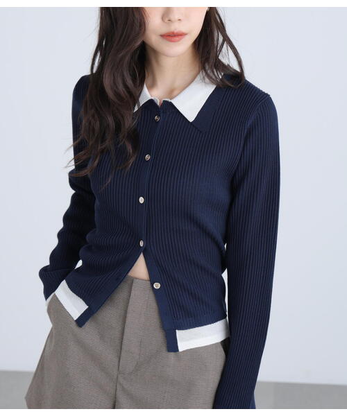 FREE'S MART（フリーズマート）の「◆【ＲＩＯ企画】レイヤー襟ポロリブニット〈ＭＦＭ〉（ニット/セーター・レディース・グレー/ネイビー/ホワイト・FREE）」の5枚目の写真