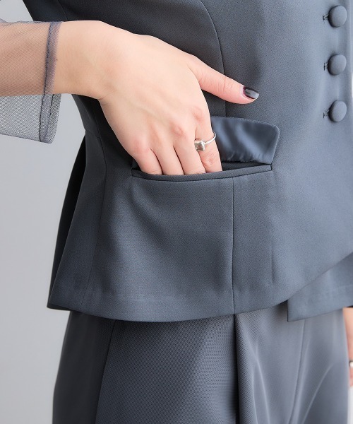 Callarus(カラルス)の「アシメテーラードデザインブラウス+チュールレイヤードデザインパンツセットアップドレス〔Callarus〕(パンツドレス・レディース・ブラウン/チャコール/ブラック・M/L/LL/3L)」の9枚目の写真