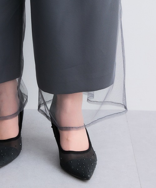 Callarus(カラルス)の「アシメテーラードデザインブラウス+チュールレイヤードデザインパンツセットアップドレス〔Callarus〕(パンツドレス・レディース・ブラウン/チャコール/ブラック・M/L/LL/3L)」の15枚目の写真