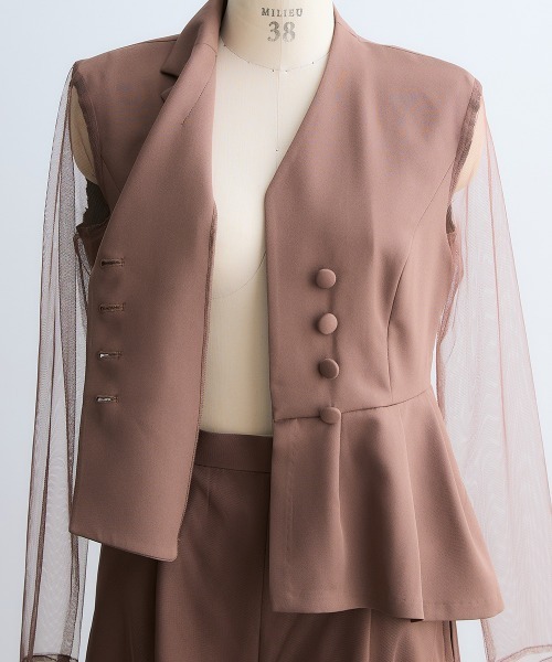 Callarus(カラルス)の「アシメテーラードデザインブラウス+チュールレイヤードデザインパンツセットアップドレス〔Callarus〕(パンツドレス・レディース・ブラウン/チャコール/ブラック・M/L/LL/3L)」の17枚目の写真