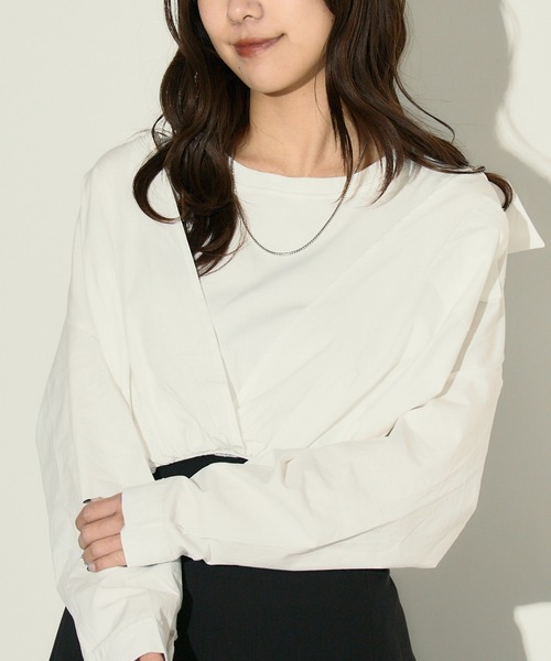 H.TOKYO(エイチトウキョウ)の「ドッキングレイヤード・カシュクールショートブラウス(シャツ/ブラウス・レディース・ベージュ/オフホワイト・FREE)」の1枚目の写真