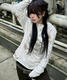 Never mind the XU | 【Never mind the XU】paint graphic henley long sleeve / 【ネバーマインド ザ エックスユー】ペイントグラフィックヘンリーロンT(Tシャツ/カットソー)